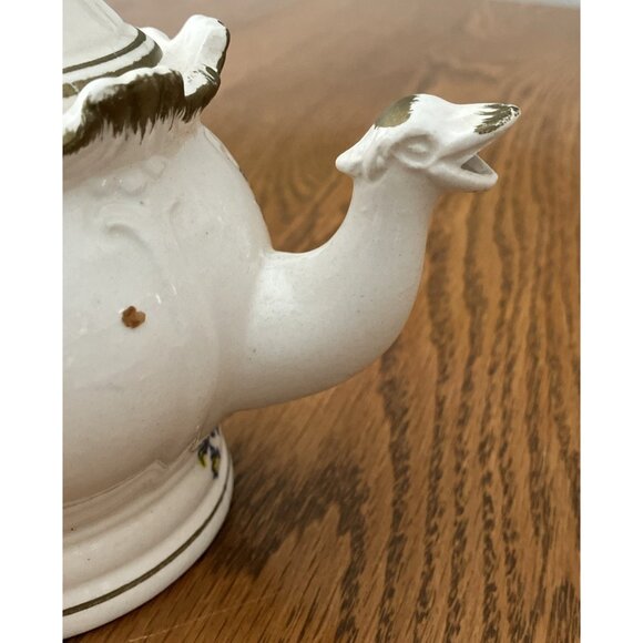 Porcelain Blue Floral Teapot With Gold Details & Bird Spout 5 1/2” - Picture 4 of 6